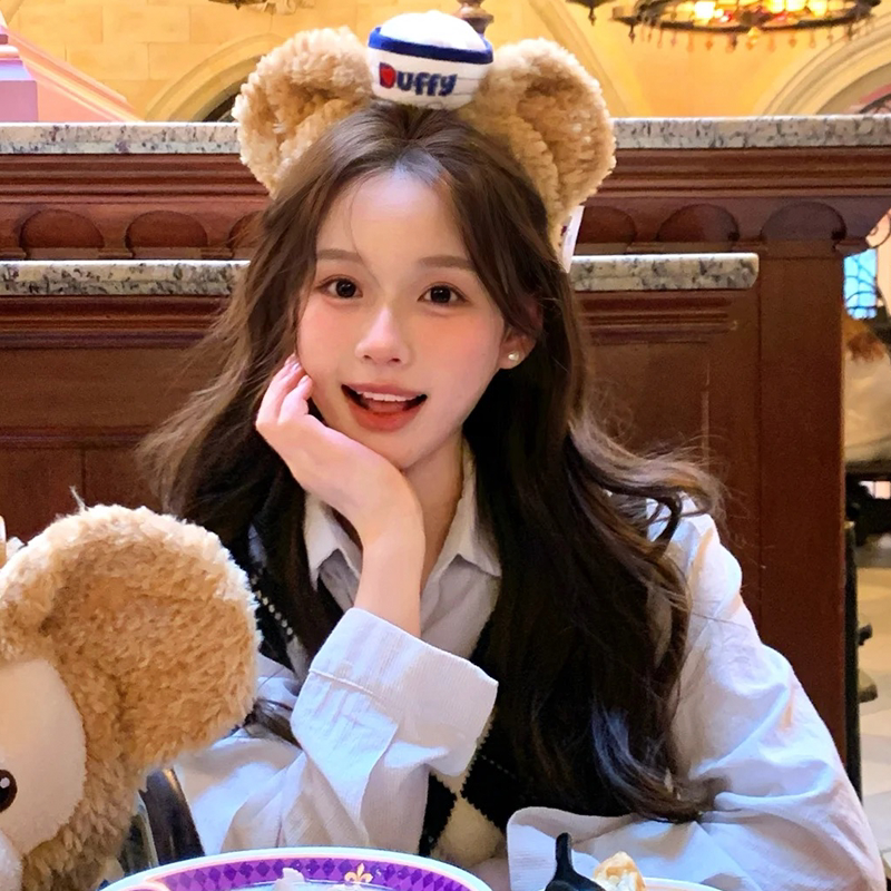 可爱达菲熊水手帽毛绒发箍女迪士尼Duffy游乐园拍照可爱头箍发饰