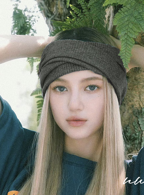 newjeans丹尼尔同款灰色针织交叉发带美式运动健身束发带百搭头带