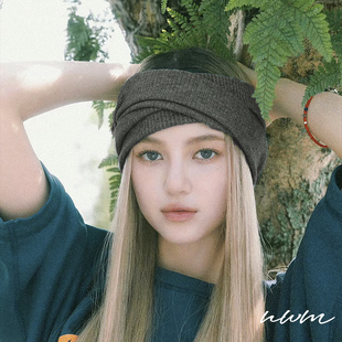 newjeans丹尼尔同款灰色针织交叉发带美式运动健身束发带百搭头带