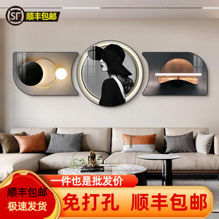 饰画高级感沙发背景墙挂画简约大气墙画新款 现代轻奢客厅装 三联画