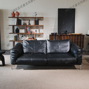 法式复古风新款豪斯哈默沙发油蜡真皮设计师直排沙发中古小户型款