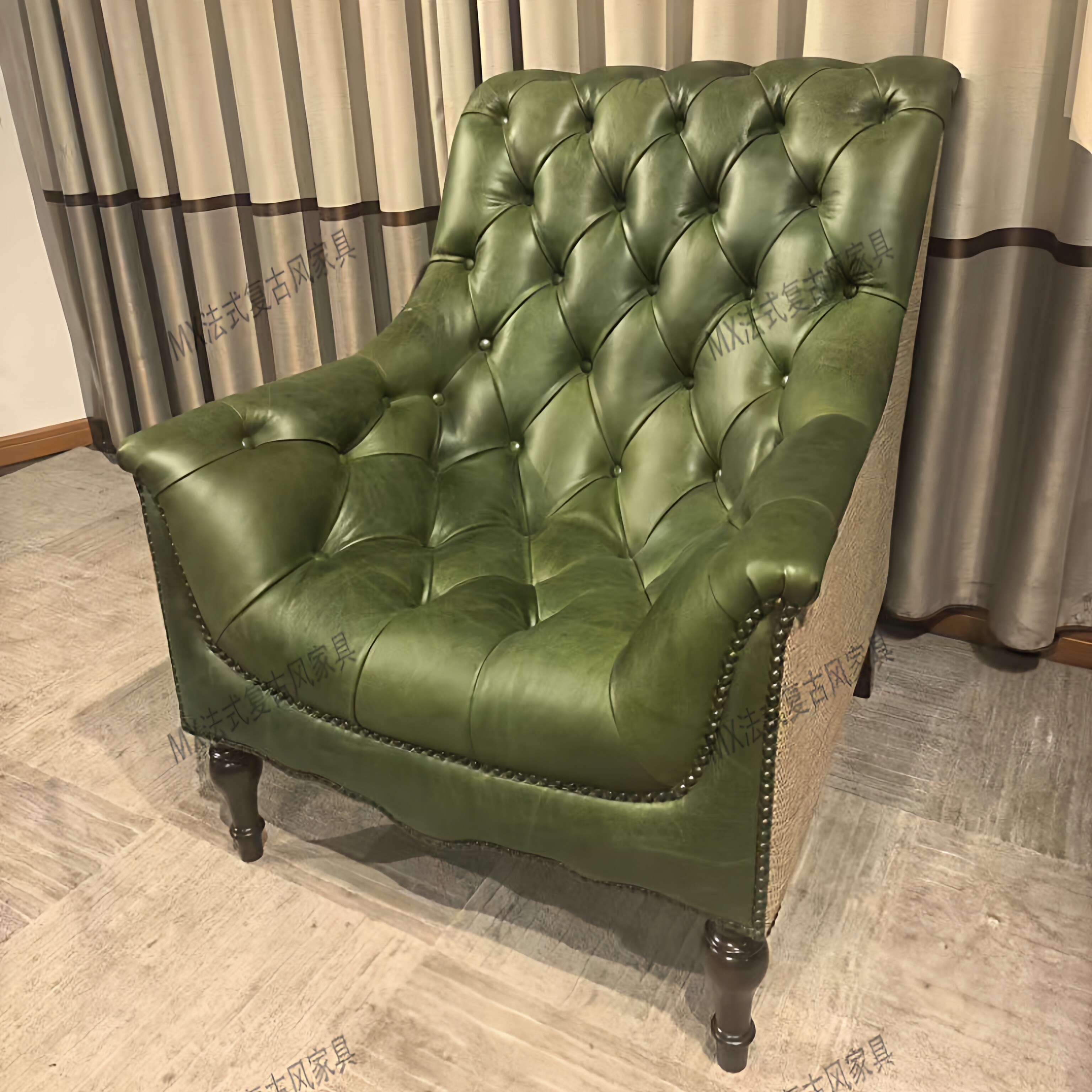 美式经典拉扣沙发椅复古风威士忌雪茄吧单人椅中古设计师款休闲椅