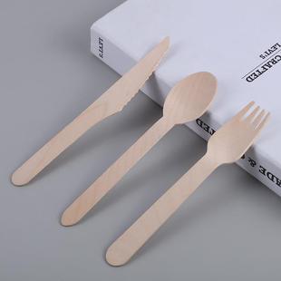 一次性勺子桦木刀叉勺餐蛋糕木叉甜品勺子冰激凌小产木质叉