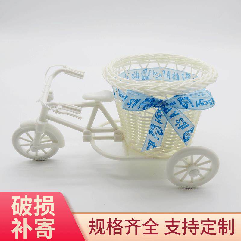 DIY手工迷你摆件编织篮婚庆三轮车花篮创意零食藤编铁艺收纳篮