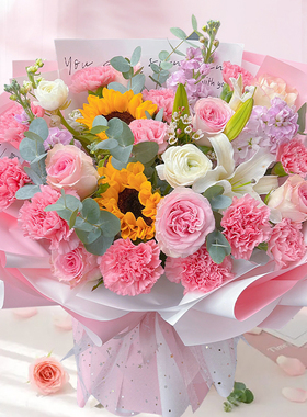 巨型超大粉紫色玫瑰花束绣球鲜花速递同城全国配送女友生日上海店