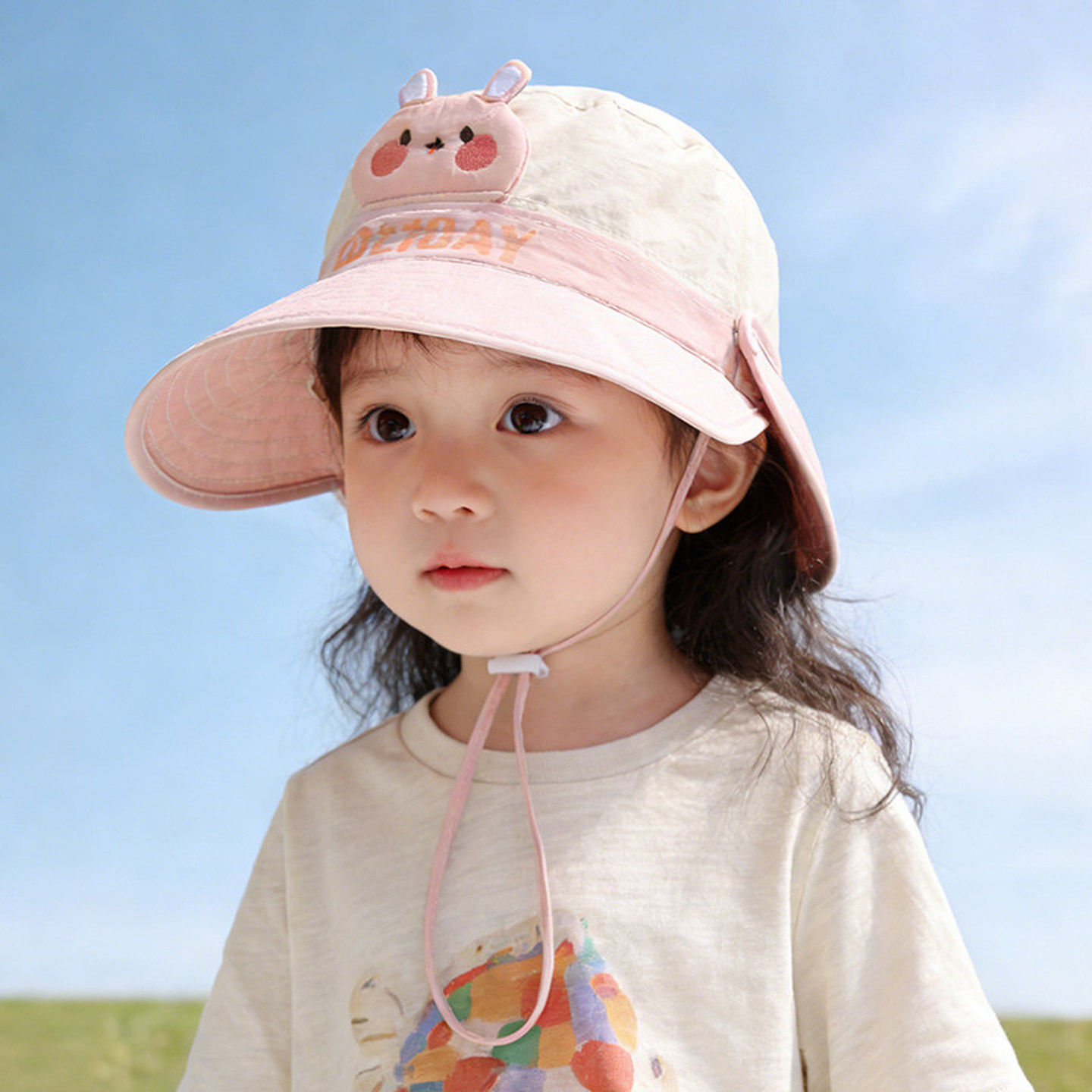 儿童防晒帽女童宝宝帽子春夏薄款速干透气渔夫帽卡通大檐帽遮阳帽