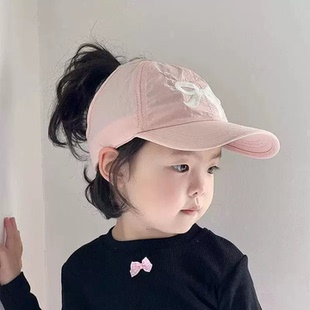 防晒帽女宝宝儿童春夏季鸭舌帽透气空顶帽可扎马尾防晒帽遮阳帽