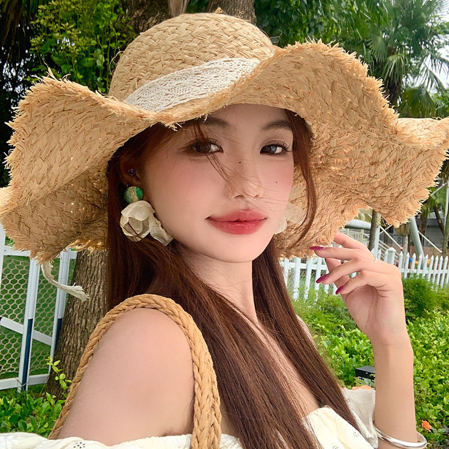 大檐遮阳帽法式拉菲草帽女夏季防晒帽海边沙滩太阳帽度假草编帽子