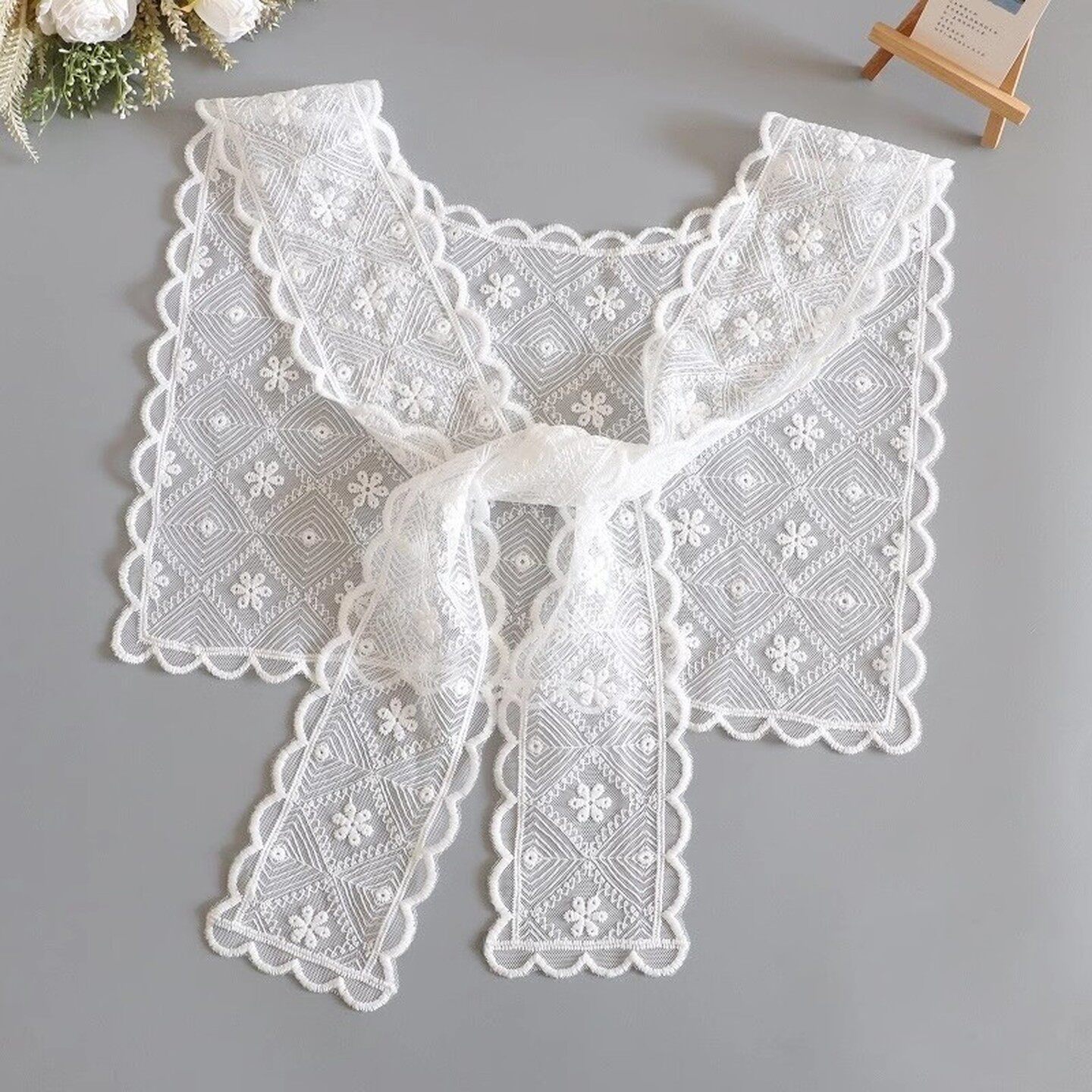蕾丝披肩法式可爱花边丝巾可做腰带女春夏甜美海军领披肩搭配衬衫
