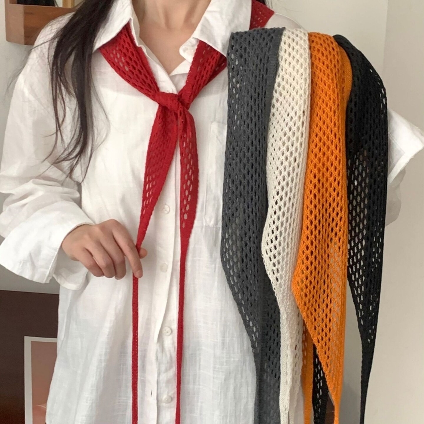 镂空披肩韩系小众设计感针织绑带三角巾屁帘女时尚百搭叠穿半身裙