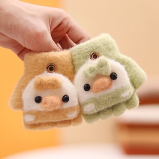 宝宝手套翻盖秋冬天半指保暖可爱男女婴儿幼加厚小孩1-3岁通用