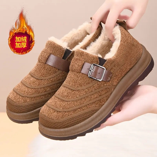 新款2025冬季加绒加厚保暖女士休闲棉鞋平底勃肯鞋新款一脚蹬布鞋
