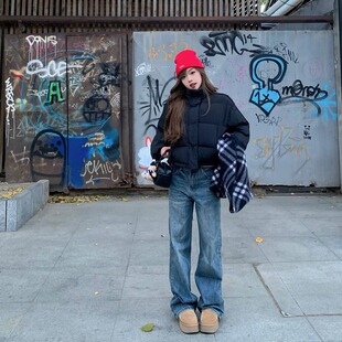 罗诚意【版型巨好2.0】高腰水洗复古蓝直筒牛仔裤女宽松显瘦长裤