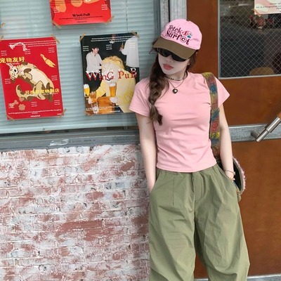 【柏林夏遇】粉色纯棉正肩T恤女
