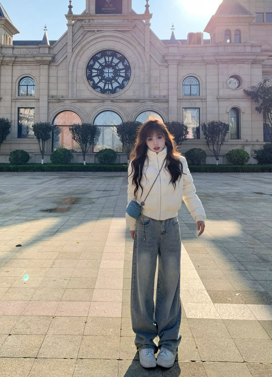 罗诚意【版型满分】高腰水洗蓝直筒牛仔裤女宽松显瘦休闲拖地长裤