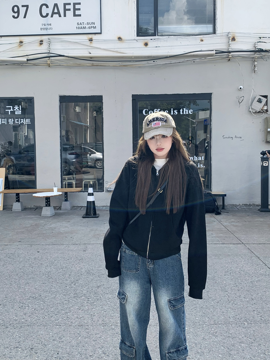 宽松显瘦休闲短款连帽卫衣外套女