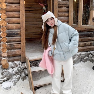 罗诚意【雪国藏冬】baby蓝云朵面包连帽羽绒服女宽松显瘦上衣外套
