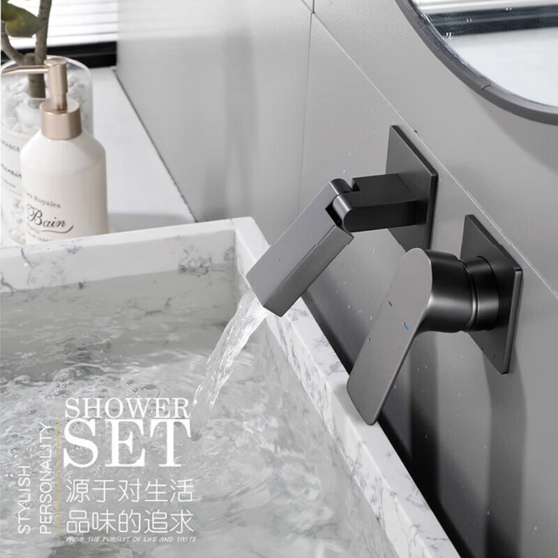 科勒枪灰色全铜一体式面盆水龙头