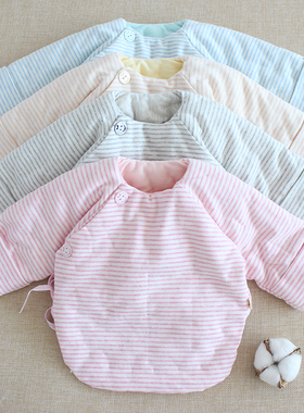纯棉花手工新生儿半背棉袄婴儿春秋季加棉保暖男女宝宝斜襟和尚服