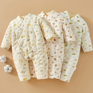 宝宝手工纯棉花加厚保暖衣连体哈衣男女童连体棉服婴儿棉衣冬睡衣