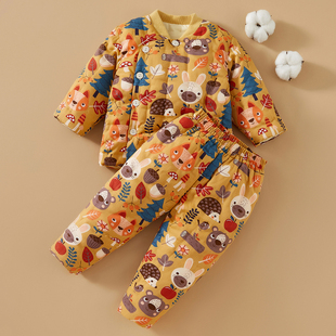 宝宝手工棉衣婴儿加厚套装儿童纯棉花棉袄棉裤男女儿童居家棉内胆