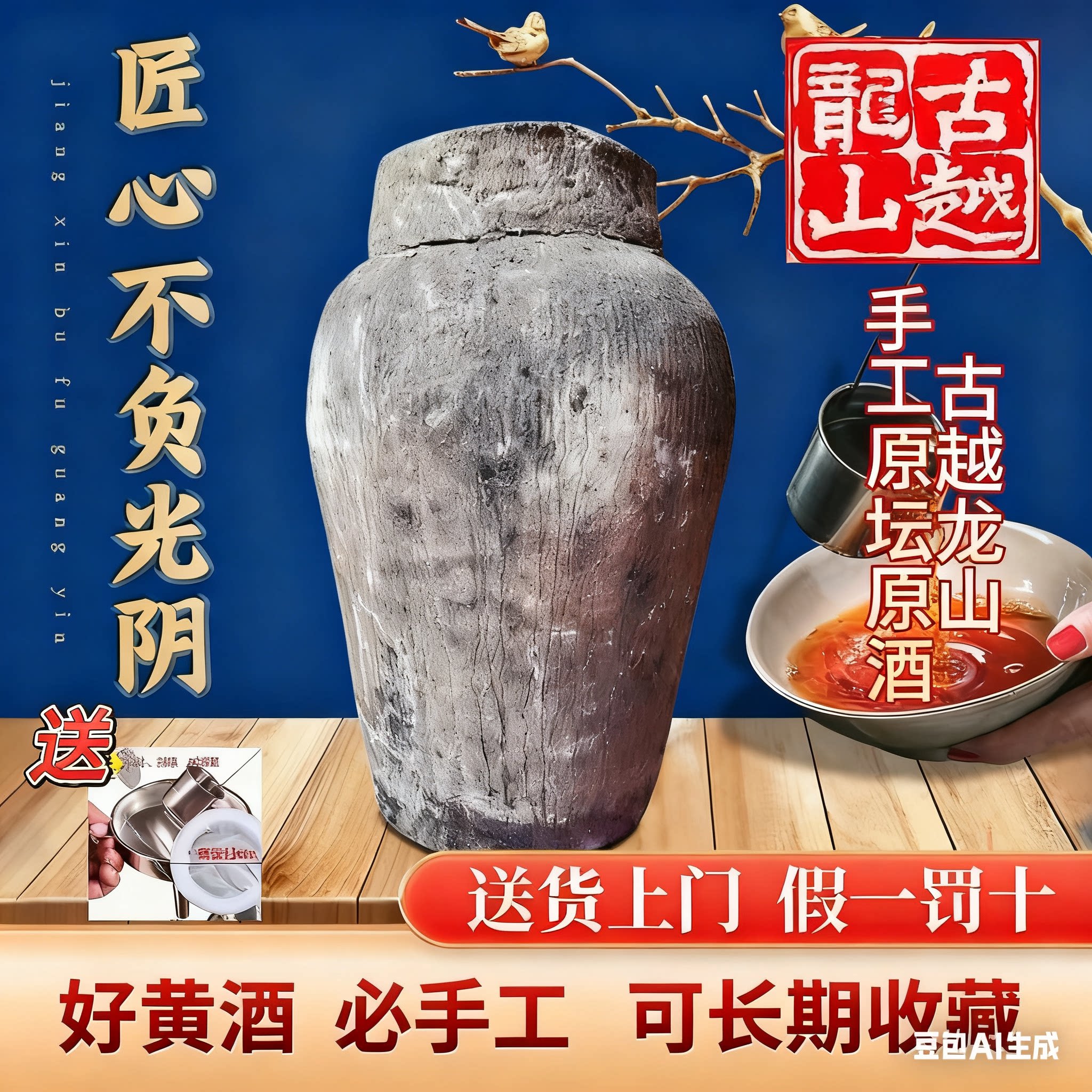 京东包邮古越龙山1998-2011年手工原酒15.5度23L不甜加饭花雕黄酒