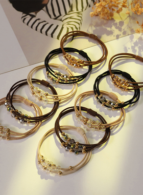 头绳女轻奢气质皮套高弹力耐用发绳成人扎头发橡皮筋简约水钻发圈