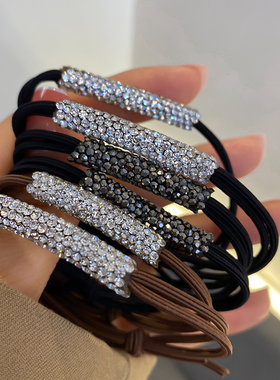 黑色亮闪多钻头绳2025新款高颜皮筋女扎头皮套高弹耐用扎马尾发绳