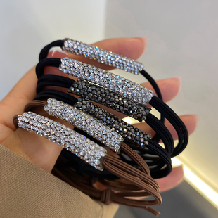 黑色亮闪多钻头绳2025新款 高颜皮筋女扎头皮套高弹耐用扎马尾发绳