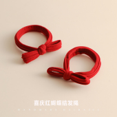 红色蝴蝶结头绳儿童发圈不伤发女生发绳新年扎头发发绳成人皮筋