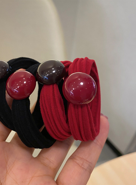 新年喜庆红色发圈头饰红珠发绳高弹耐用橡皮筋扎头发无缝头绳女