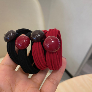 新年喜庆红色发圈头饰红珠发绳高弹耐用橡皮筋扎头发无缝头绳女