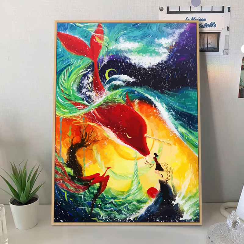 大鱼海棠数字油画diy填充涂色手工手绘卡通动漫丙烯油彩装饰挂画