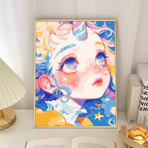 卡通少女diy数字油画装饰画
