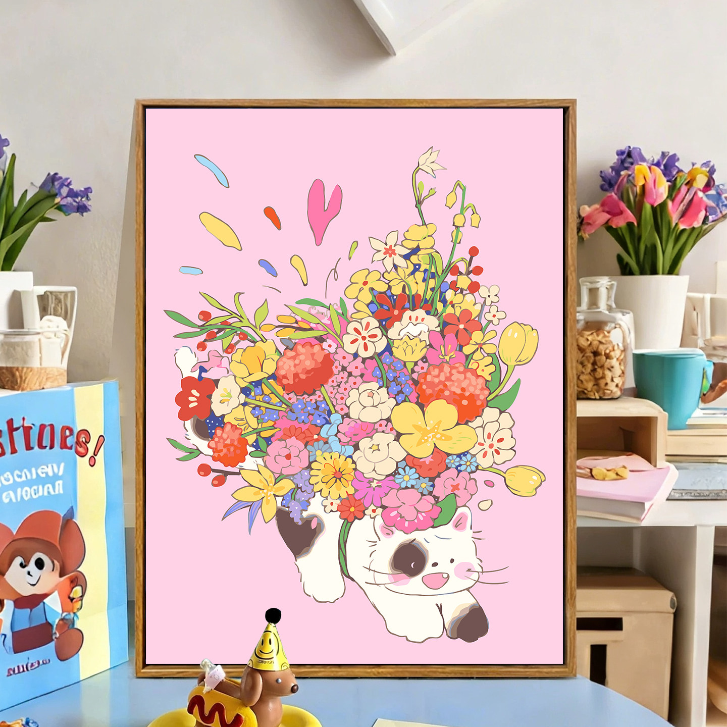 彩色温馨花束数字油画diy填充填色手工治愈系永生花丙烯装饰挂画