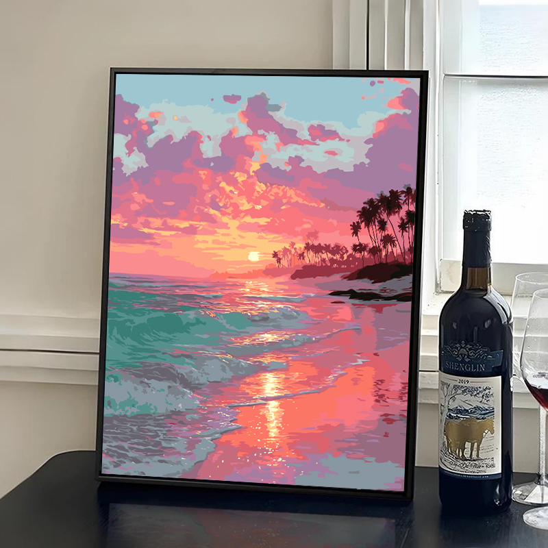 海边日落diy数字油画装饰画