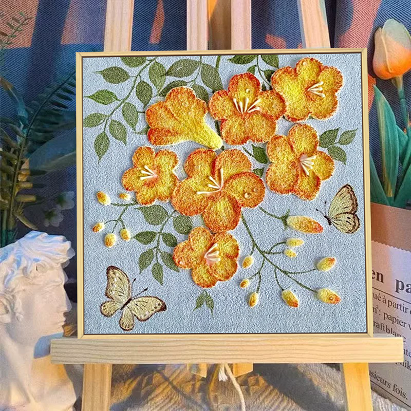 治愈花卉立体肌理画石英砂丙烯diy手工全套材料包装饰画数字油画图片