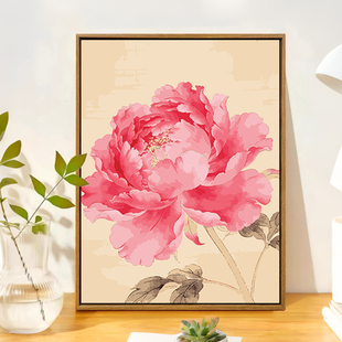 国风牡丹荷花数字油画diy填充填色手工绘新中式花卉丙烯装饰挂画