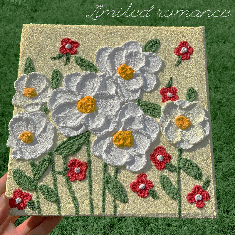 ins风花朵立体肌理画石英砂丙烯数字油画diy手绘小清新花卉装饰画