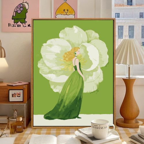 治愈花卉女孩diy数字油画装饰画