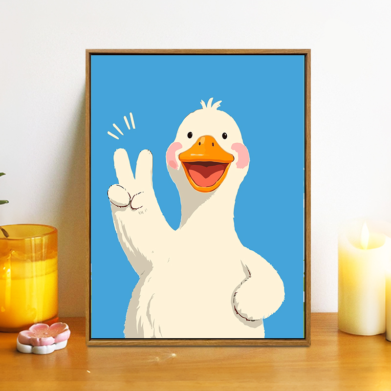 可爱小鸭子数字油画diy填充填色手工绘治愈卡通丙烯油彩画装饰画图片