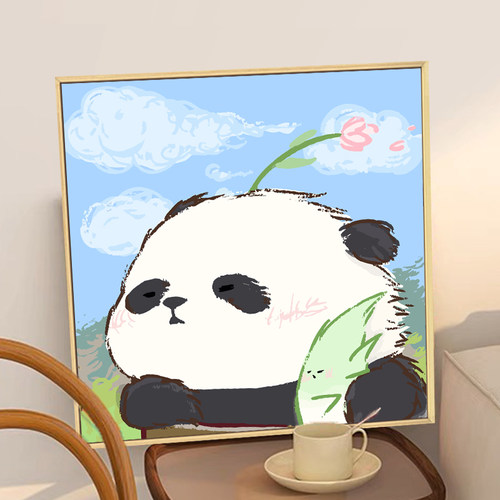 diy数字油画丙烯画熊猫装饰画