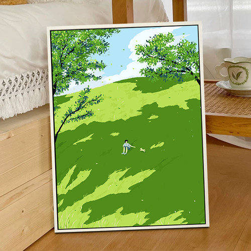治愈系绿色风景diy数字油画