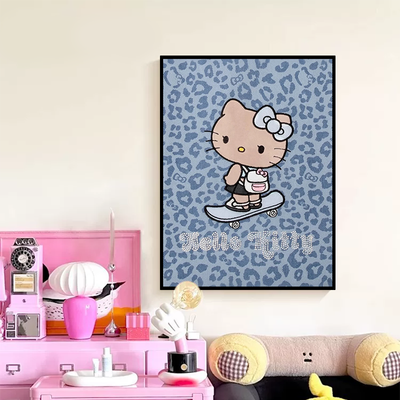 野兽派同款Hellokitty成品装饰画黑皮豹纹凯蒂猫客厅卧室床头挂画