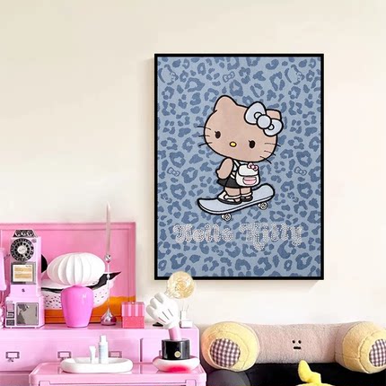 野兽派同款Hellokitty成品装饰画黑皮豹纹凯蒂猫客厅卧室床头挂画