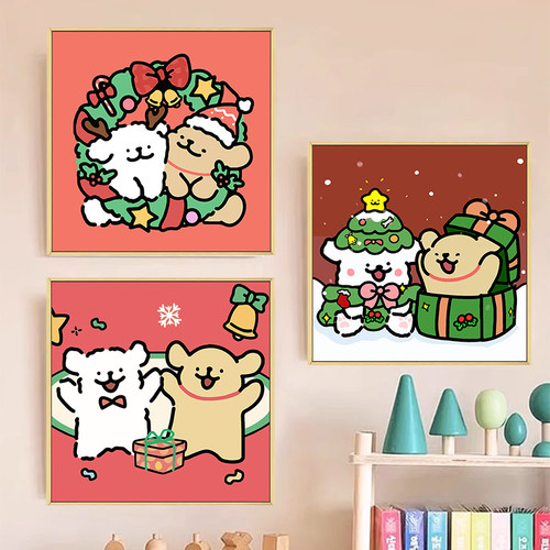 线条小狗diy数字油画圣诞装饰画