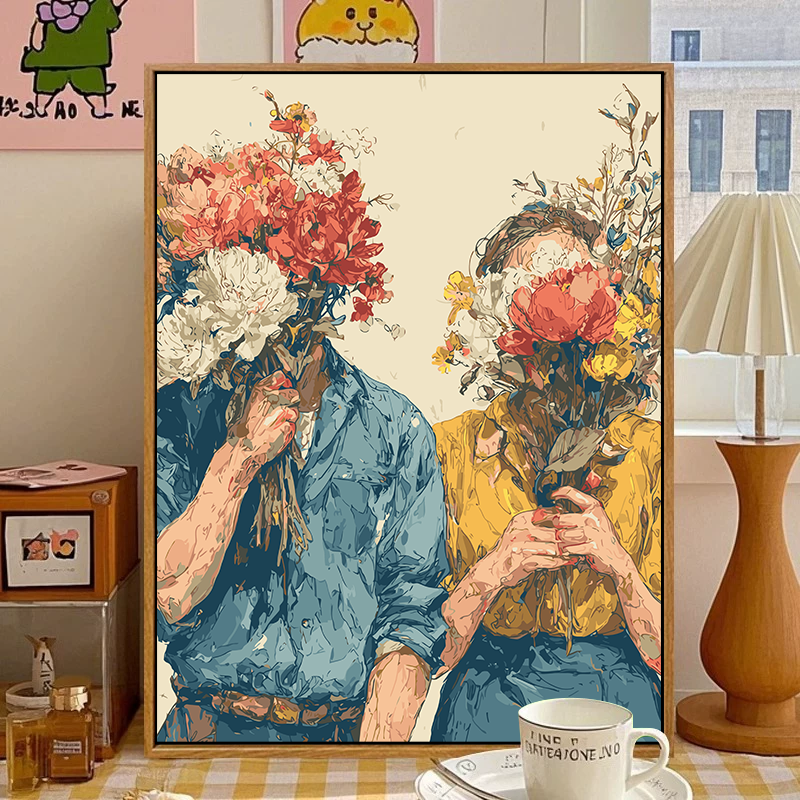 温馨情侣捧花diy数字油画装饰画