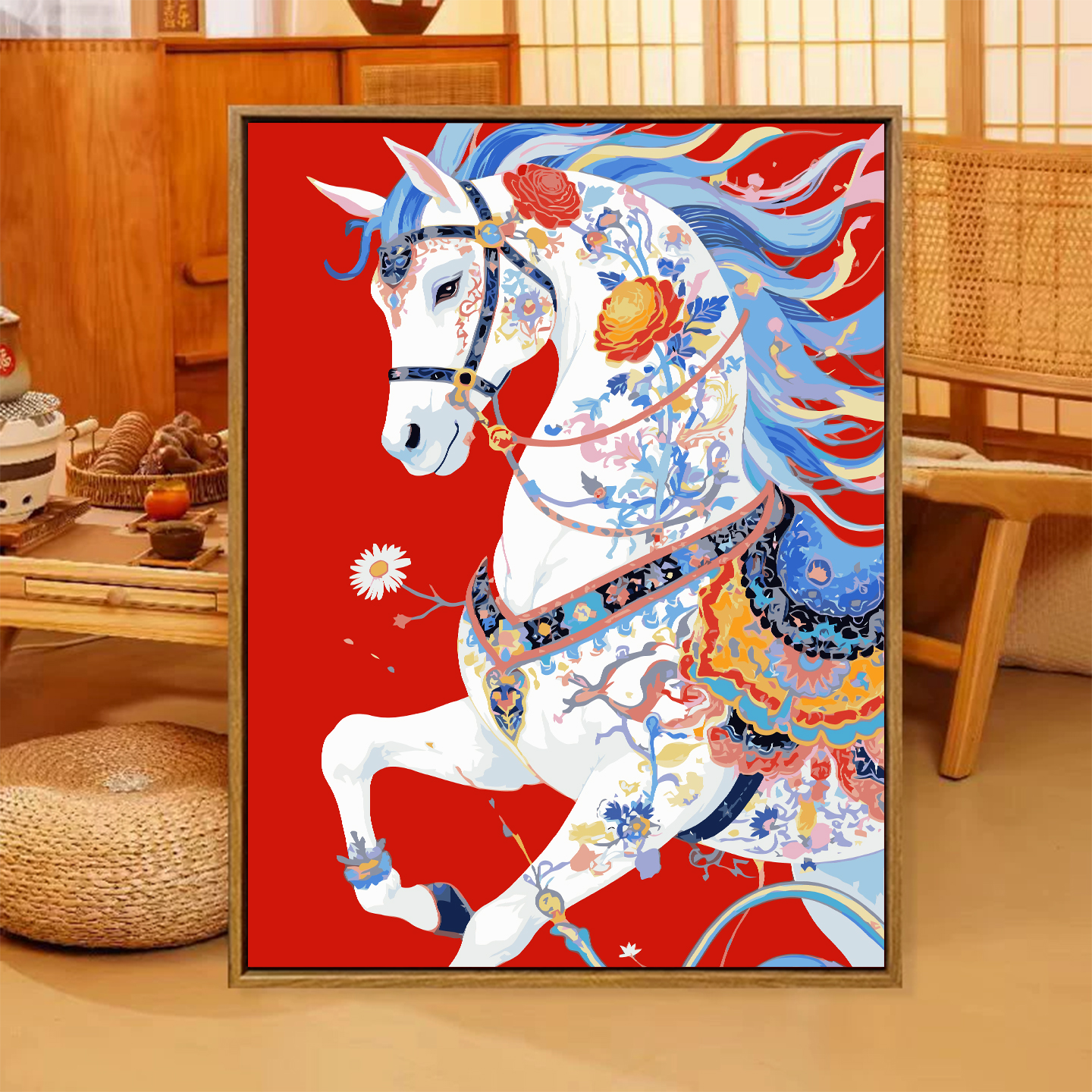 繁花骏马diy数字油画装饰画挂画
