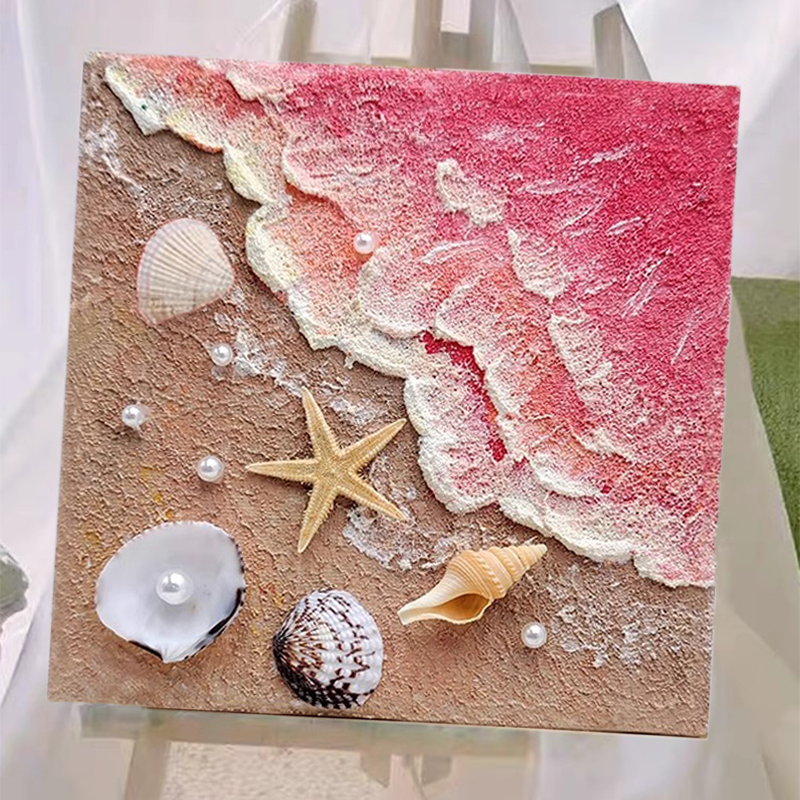 贝壳海滩肌理画石英砂diy手工绘全套材料包填色装饰画数字油画图片