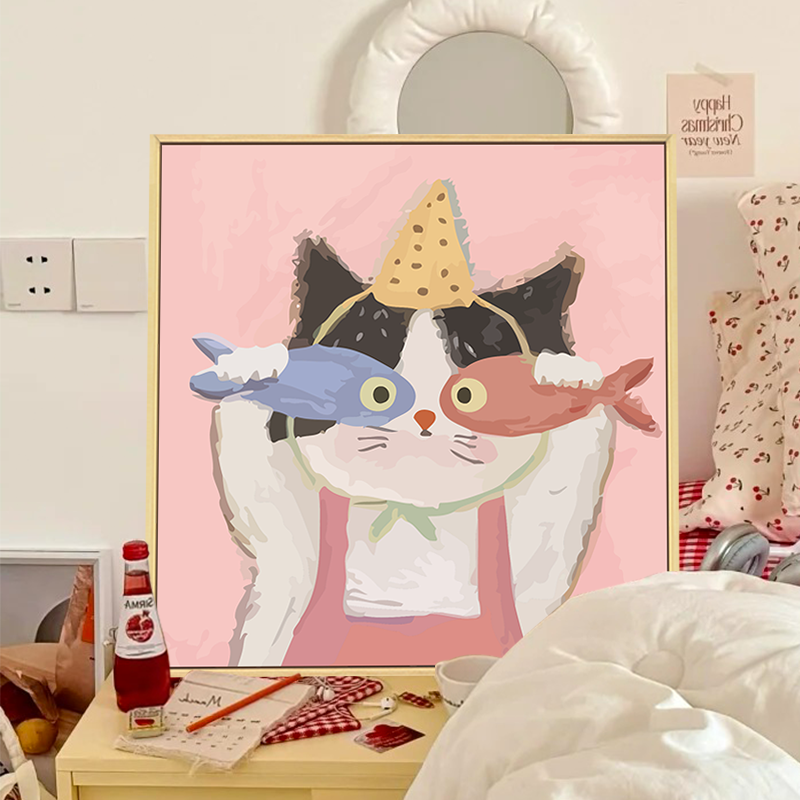 可爱猫咪兔子数字油画diy填充填色手工绘卡通小狗丙烯画装饰挂画图片